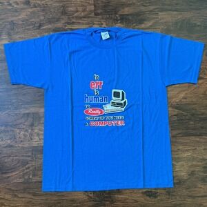Vintage 80s Computer Tech Tee Funny‎ Slogan Blue T-Shirt 50/50 Blend L/XL